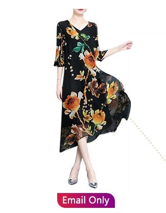 O-NEWE Elegant Printed V-Neck Chiffon Dress For Women 