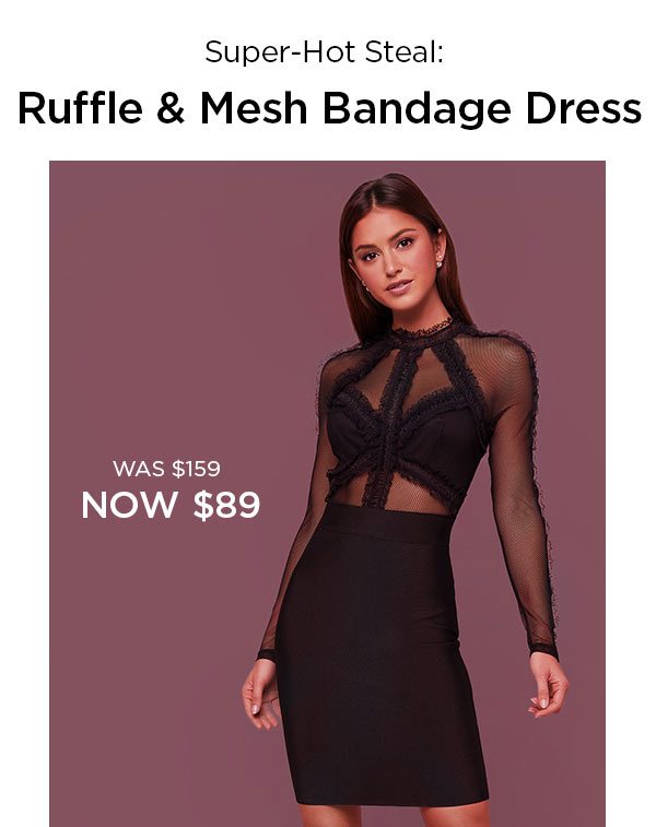 Super-Hot Steal: Ruffle & Mesh Bandage Dress WAS $159 NOW $89