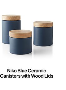 Niko Blue Ceramic Canisters with Wood Lids