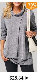 Cowl Neck Long Sleeve Layered Grey T Shirt