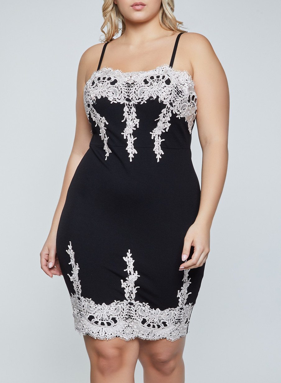 Plus Size Bodycon Dress Lace Trim