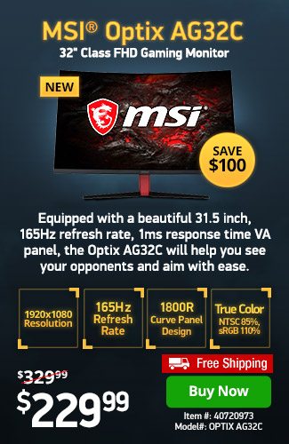 MSI Optix AG32C 31.5" Gaming 1080p Monitor | 40720973 | Shop Now