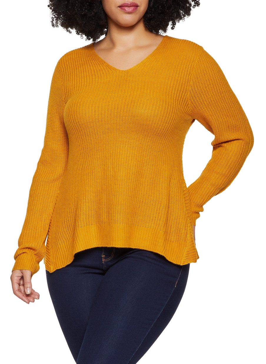 Plus Size Twist Back V Neck Sweater