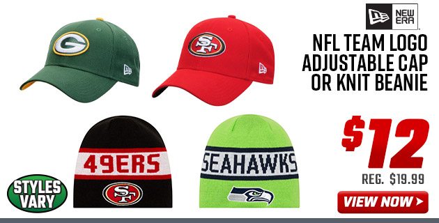 New Era NFL Team Logo Adjustable Cap or Knit Beanie