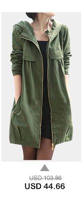 Hooded Collar Zipper Up Pocket Army Green Coat