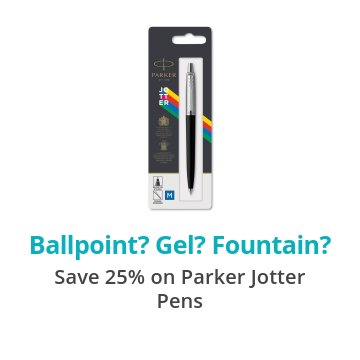 Ballpoint? Gel? Fountain? Save 25% on Parker Jotter Pens