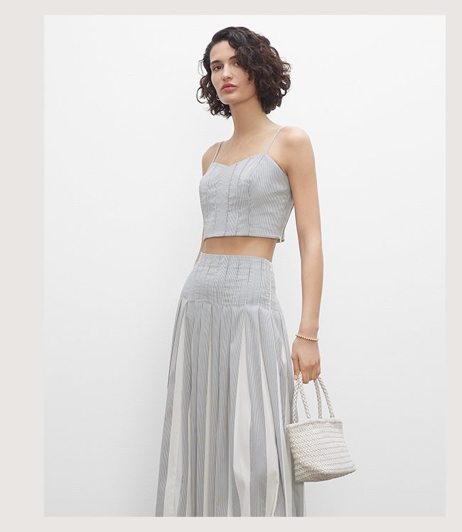 Pleated Striped Maxi Skirt