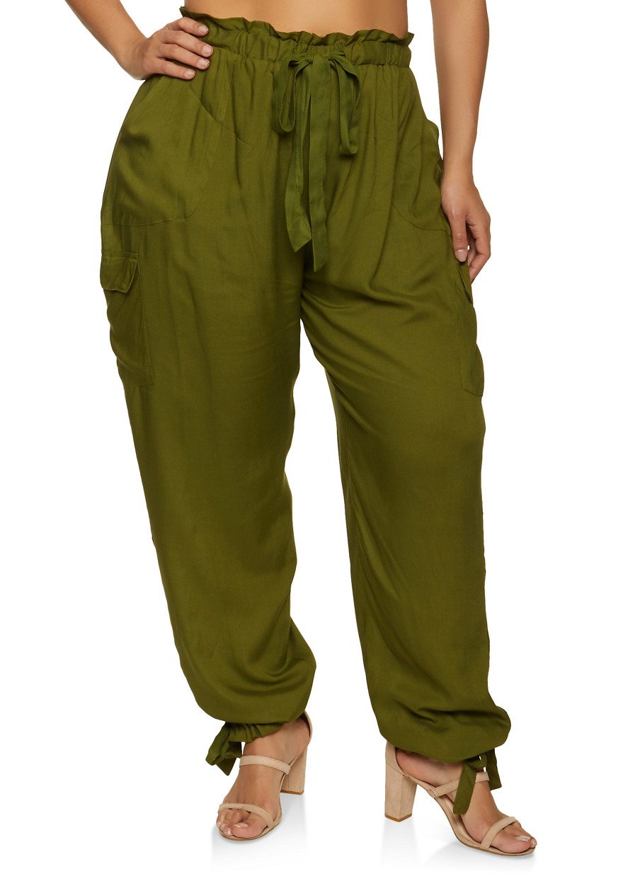 Plus Size Tie Leg Cargo Pocket Pants