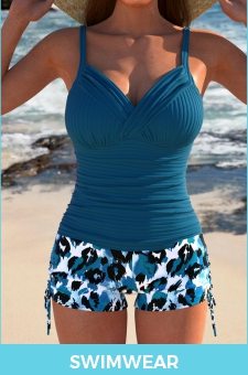 ROTITA Ruched Peacock Blue Leopard Tankini Set