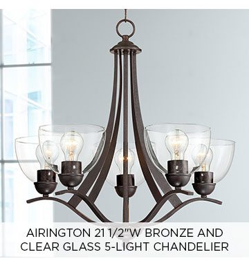 Airington 21 1/2"W Bronze and Clear Glass 5-Light Chandelier 