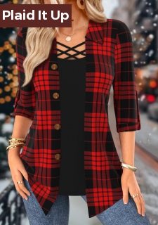 Red Criss Cross Plaid Fake Two Piece Twinset