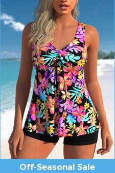 ROTITA Drawstring Multi Color Floral Print Tankini Top