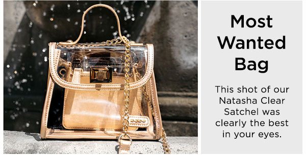 Most Wanted Handbag This shot of our Natasha Clear Satchel was clearly the best in your eyes.