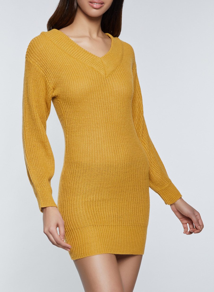 V Neck Sweater Dress