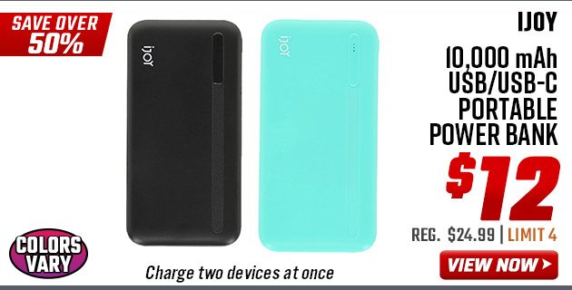 IJOY 10,000 mAh USB/USB-C Portable Power Bank