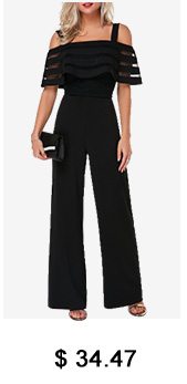 Overlay Embellished Strappy Cold Shoulder Black Jumpsuit