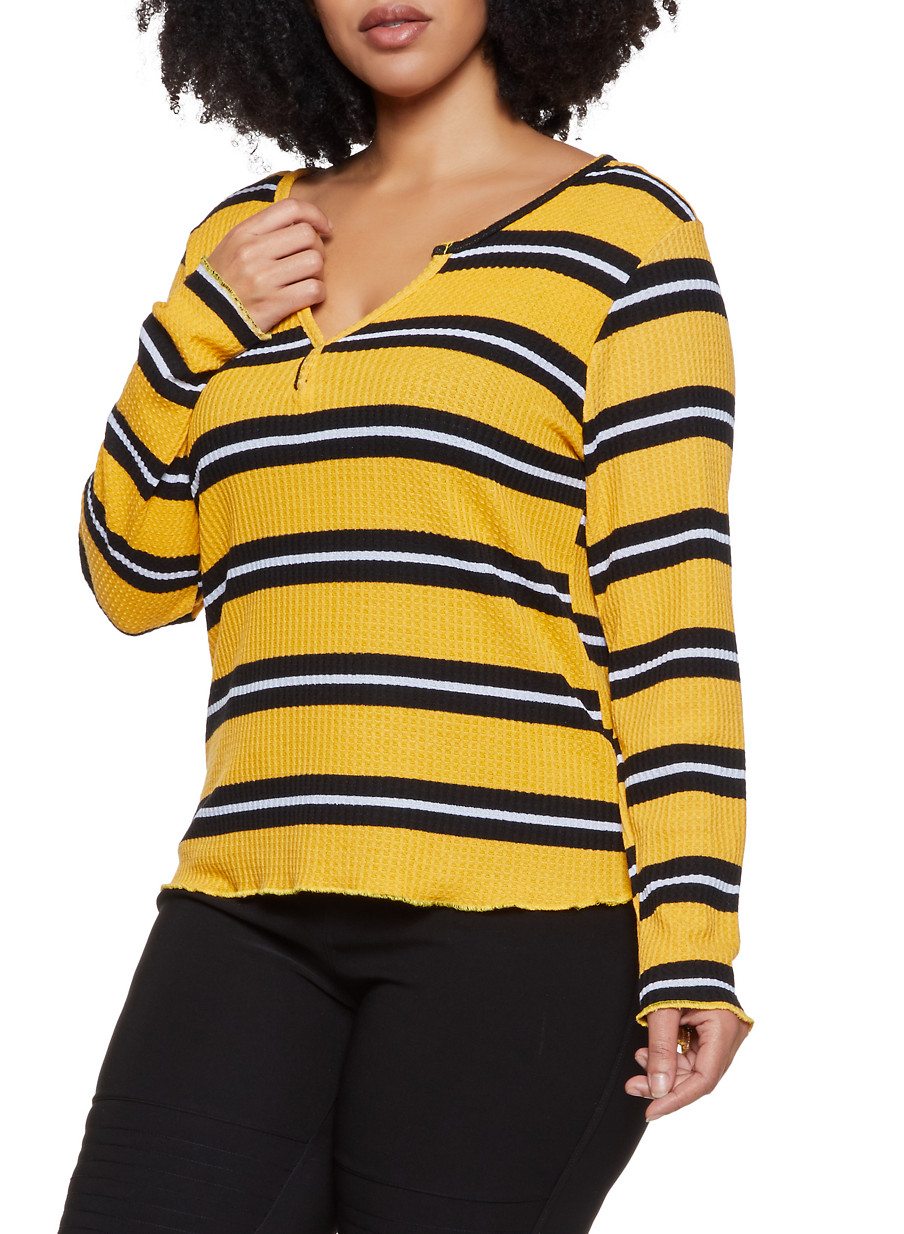 Plus Size Striped Thermal Top