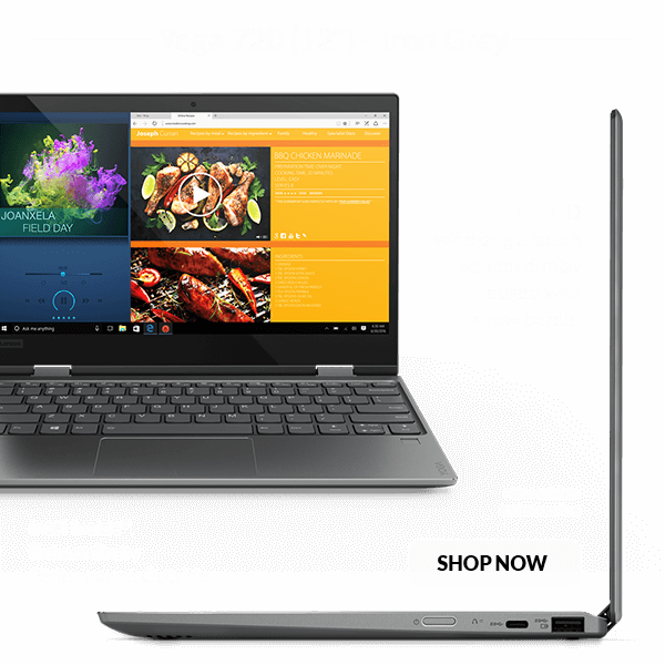 Yoga 720 - Iron Grey - Full HD wide-angle touch screen display edged with narrow bezels.