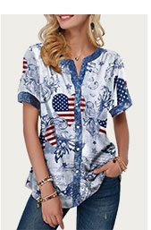 Flag Print Notch Neck Short Sleeve T Shirt