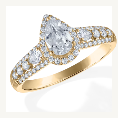 Pear-Shaped Diamond Halo Engagement Ring 7/8 ct tw 14K Yellow Gold