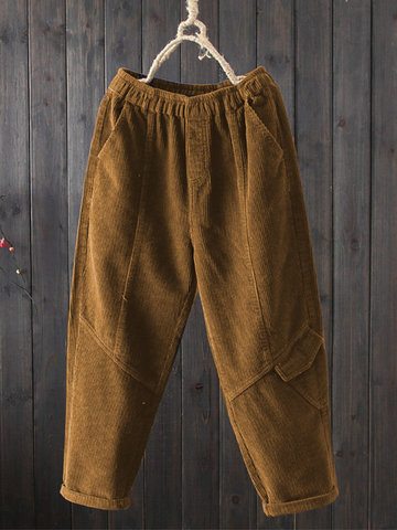 Pockets Corduroy Loose Harem Pant