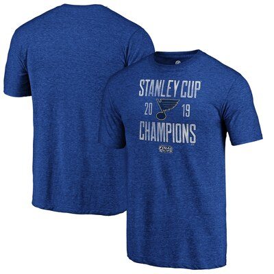St. Louis Blues Fanatics Branded 2019 Stanley Cup Champions In the Crease Tri-Blend T-Shirt - Heather Royal