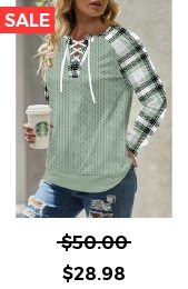 Sage Green Lace Up Plaid Long Sleeve Sweatshirt