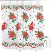 Holiday Cardinals and Poinsettia Bathroom Shower Curtain