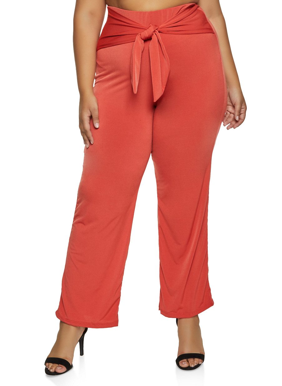 Plus Size Tie Waist Pull On Pants