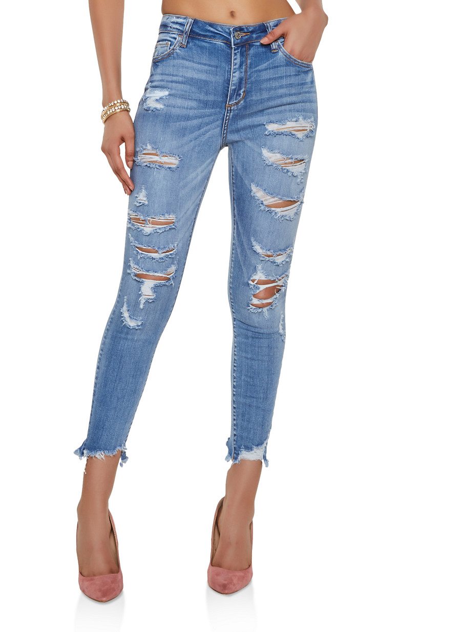 Cello Frayed Hem Ripped Jeans