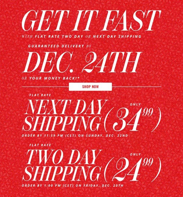 Get It By Christmas with Flat Rate Expedited Shipping