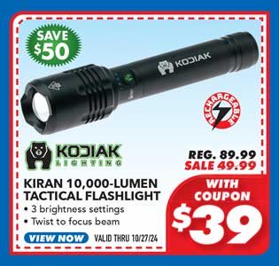 Kodiak Kiran Rechargeable 10,000 Lumen Tactical Flashlight