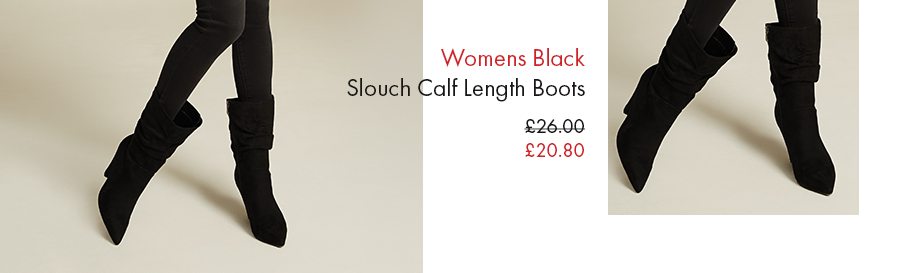 Womens Black Slouch Calf Length Boots