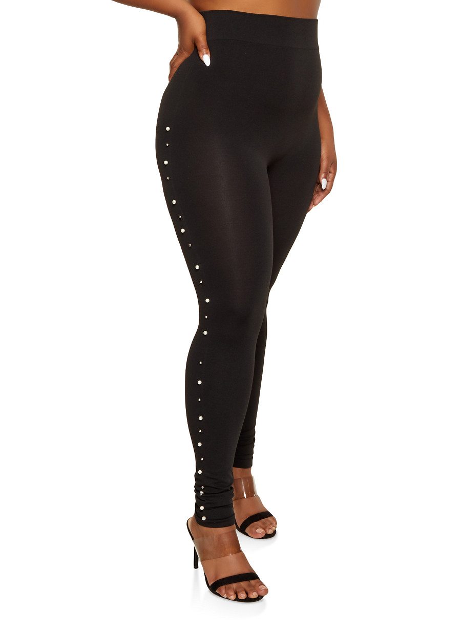 Plus Size Faux Pearl Trim Leggings