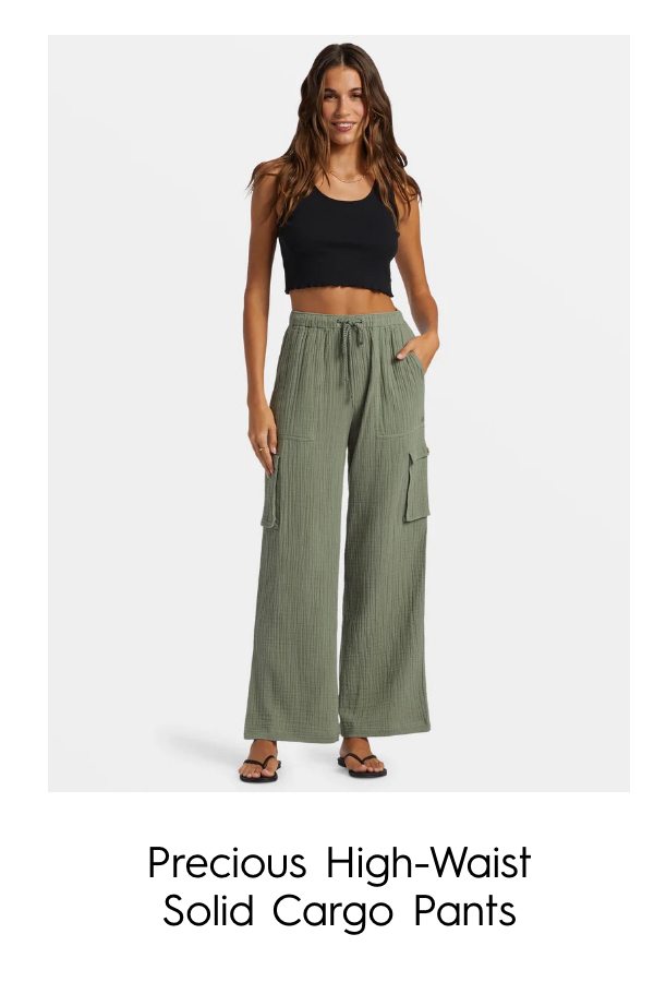 Precious High-Waist Solid Cargo Pants