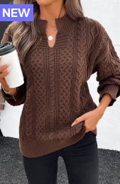 Dark Coffee Split Long Sleeve Sweater