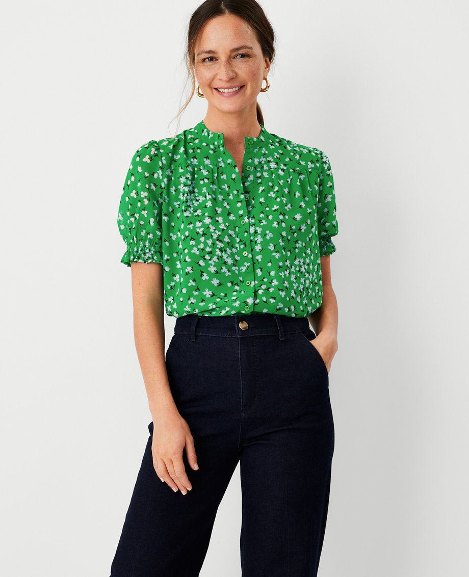Floral Chiffon Button Front Top