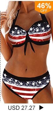 Bowknot Detail Flag Print Halter Bikini Set