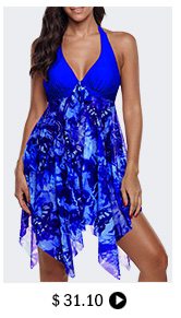 Halter Royal Blue Asymmetric Hem Swimdress and Panty