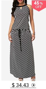 Drawstring Waist Sleeveless Black Maxi Dress