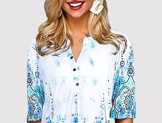 Split Neck Tribal Print Button Front Blouse