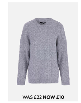 Womens Grey Casual Crew Neck Cable Knitted Jumper