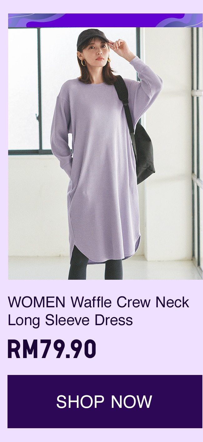 WOMEN Waffle Crew Neck L/S Dress