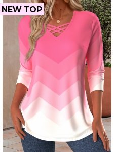 ROTITA Criss Cross Ombre Pink V Neck T Shirt