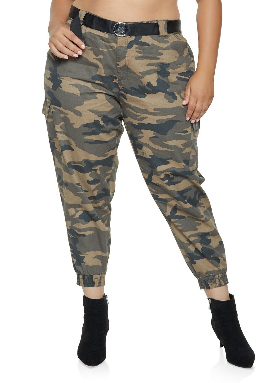 Plus Size Belted Camo Joggers