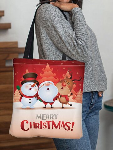 Canvas Christmas Print Tote Handbag
