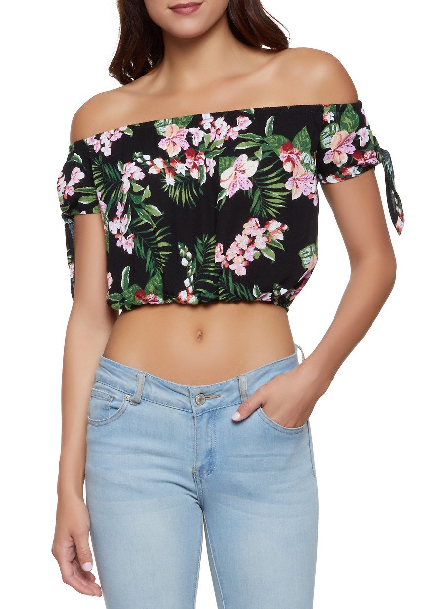 Tie Sleeve Off the Shoulder Floral Top