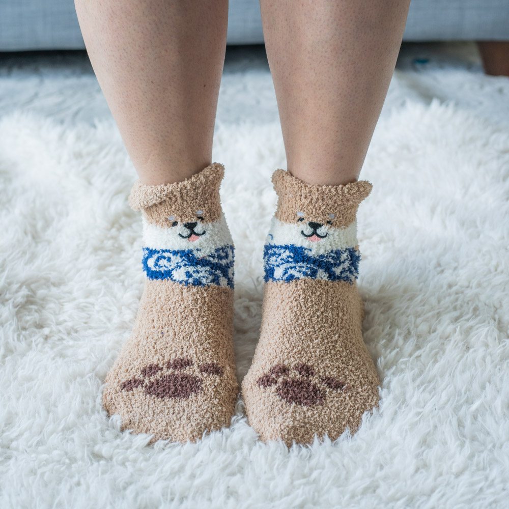 Image of Warm 'n Fuzzy Doggie Bandana Tan & Blue Socks