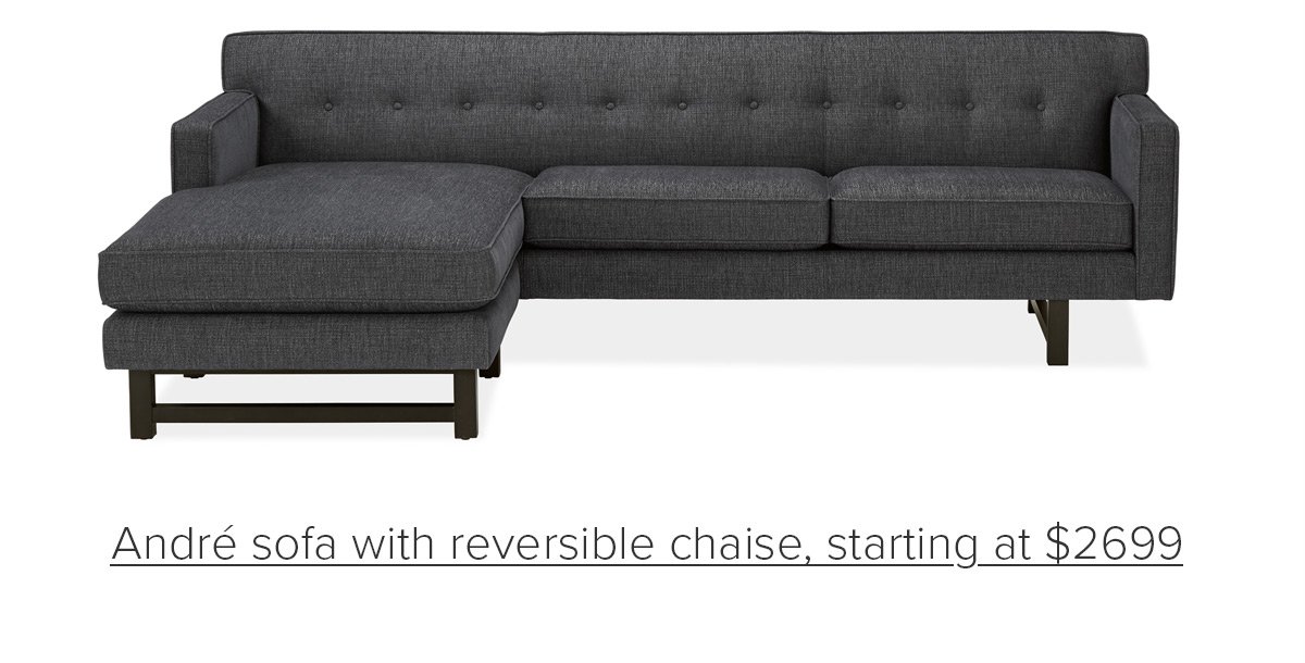 André sofa with reversible chaise, starting at $2699