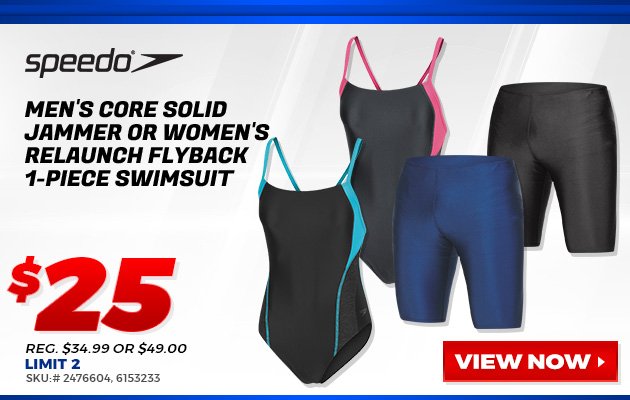 Speedo Men's Core Solid Jammer or Women's Relaunch Flyback 1-Piece Swimsuit